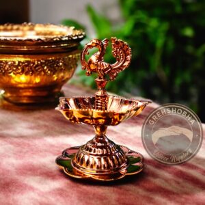 Permanent Copper-Coated Pure Brass Peacock Diya
