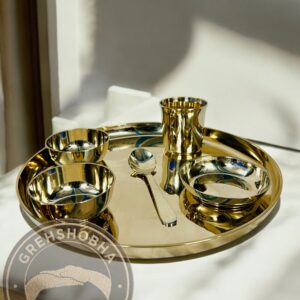 Pure Brass Lead-Free Kansa Dinner Set – 6 Piece Ayurvedic Dining Thali Set