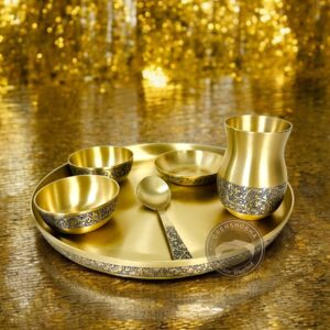 Premium Pure Brass Kansa Dinner Set – Handcrafted Ayurvedic Thali, Bowls, Glass & Spoon for Healthy Dining