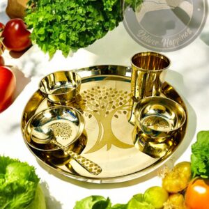 Pure Brass Kansa Dinner Set – 6 Piece Premium Ayurvedic Dining Thali Set