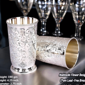 Nakkashi Flower Design Drinking Glass | Pure Lead‑Free Brass with Silver Plated Finish | Traditional Handcrafted Luxury Tableware Glass