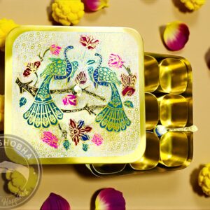 Grehshobha Pure Brass Peacock Masala Box | Lead Free Brass Spice Box for Kitchen