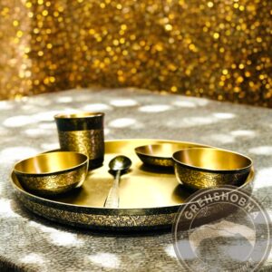 Grehshobha Pure Kansa Bronze Dinner Set Lead Free Black Granite Finish Traditional Indian Thali Set