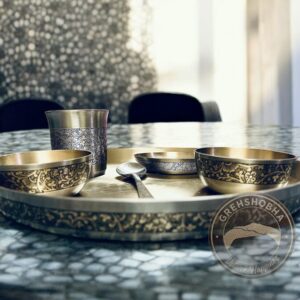 Grehshobha Pure Lead Free Kansa Bronze Dinner Set Silver Coated Traditional Tableware