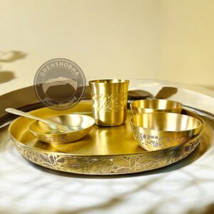 Grehshobha Pure Bronze (Kansa) Nakkashi Matte lead free Dinner Set
