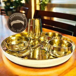 Grehshobha Pure Bronze Kansa Dinner Set Lead Free Rajwadi Glossy Finish Traditional Indian Dinnerware