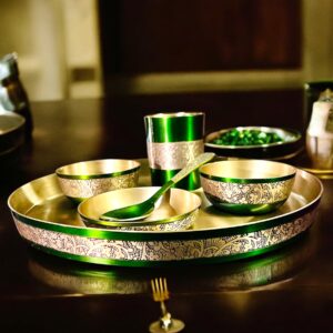 GREHSHOBHA PURE BRONZE / KANSA DINNER SET – FOREST GREEN METALLIC